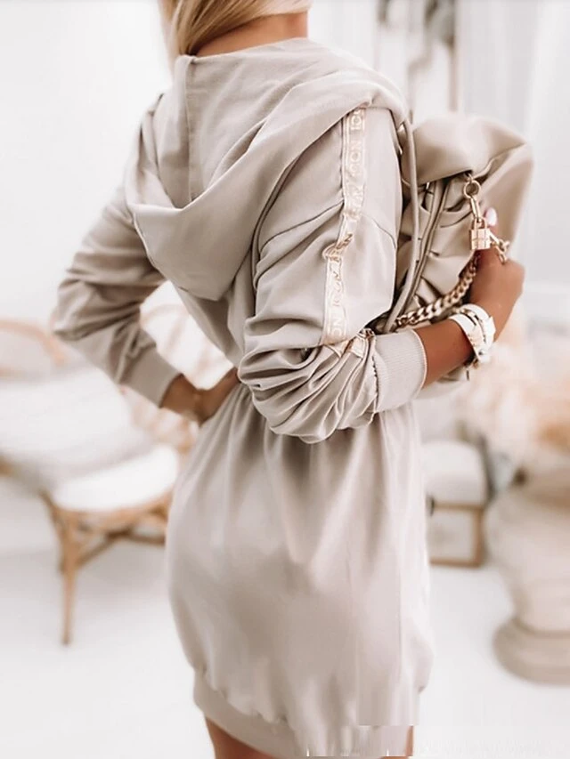Women's Casual Dress Hoodie Dress Plain Dress Mini Dress Zipper Pocket Daily Date Vacation Active Fashion Hooded Long Sleeve 2023 Loose Fit Camel Color S M L XL XXL Size 2 Women's Casual Dress Hoodie Dress Plain Dress Mini Dress Zipper Pocket Daily Date Vacation Active Fashion Hooded Long Sleeve 2023 Loose Fit Camel Color S M L XL XXL Size - Image 2