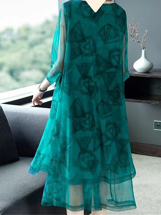 Women's Plus Size Curve Party Dress Cocktail Dress Wedding Guest Dress Midi Dress Green 3/4 Length Sleeve Geometric Mesh Spring Fall Winter Crew Neck Fashion Winter Dress Wedding Guest Vacation L XL 3 Women's Plus Size Curve Party Dress Cocktail Dress Wedding Guest Dress Midi Dress Green 3/4 Length Sleeve Geometric Mesh Spring Fall Winter Crew Neck Fashion Winter Dress Wedding Guest Vacation L XL - Image 3