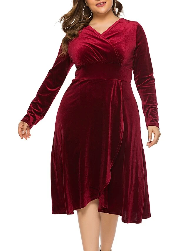 Women's Plus Size Curve Party Dress Velvet Dress Sheath Dress Solid Color Midi Dress Long Sleeve Ruched Patchwork V Neck Fashion Wedding Deep Green Black Spring Fall XL XXL 3XL 4XL 5XL 1 Women's Plus Size Curve Party Dress Velvet Dress Sheath Dress Solid Color Midi Dress Long Sleeve Ruched Patchwork V Neck Fashion Wedding Deep Green Black Spring Fall XL XXL 3XL 4XL 5XL