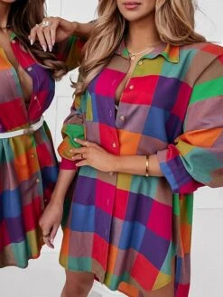 Women's Shirt Dress Casual Dress Mini Dress Daily Vacation Polyester Casual Shirt Collar Button Long Sleeve Summer 2023 Regular Fit Red Plaid S M L XL