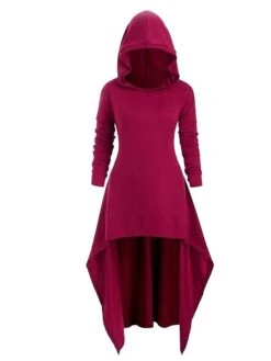 Women‘s Halloween Dress Casual Dress Hoodie Dress Midi Dress Gothic Basic Outdoor Vacation V Neck Pure Color Solid Color Regular Fit Black Red S M L XL XXL