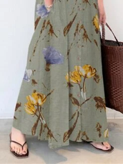 Women's Shirt Dress Casual Dress Shift Dress Maxi Long Dress Outdoor Daily Date Polyester Basic Modern Shirt Collar Button Pocket Short Sleeve Summer Spring 2023 Loose Fit Green Apricot Floral S M L -Casual Print Dress Sales etauau1677232726741