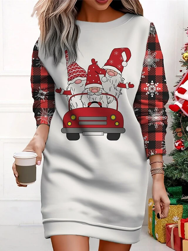 Women's Christmas Casual Dress Sweatshirt Dress Mini Dress Warm Fashion OutdoorVacation Crew Neck Print Santa Claushat Loose Fit ArmyGreen Black White S M L XL XXL 5 Women's Christmas Casual Dress Sweatshirt Dress Mini Dress Warm Fashion OutdoorVacation Crew Neck Print Santa Claushat Loose Fit ArmyGreen Black White S M L XL XXL - Image 5