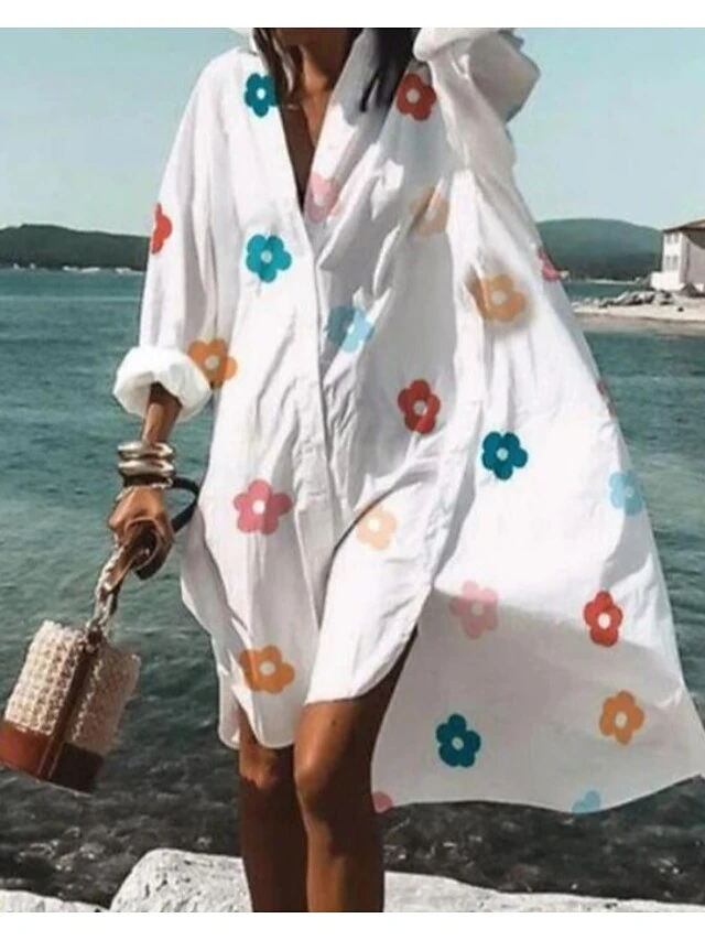 Women's Shirt Dress Knee Length Dress Pink Long Sleeve Floral Pure Color Summer Spring Fall Shirt Collar Casual Winter Dress Fall Dress Loose Fit 2022 S M L XL XXL XXXL 2 Women's Shirt Dress Knee Length Dress Pink Long Sleeve Floral Pure Color Summer Spring Fall Shirt Collar Casual Winter Dress Fall Dress Loose Fit 2022 S M L XL XXL XXXL - Image 2