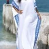 Women's Kaftan Dress Cover Up Beach Wear Long Dress Maxi Dress Split Print Basic Casual Geometric V Neck Half Sleeve Loose Fit Outdoor Daily White 2023 Summer Spring One Size