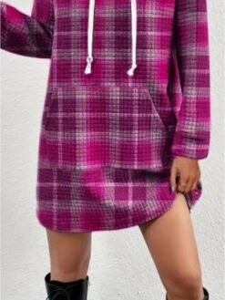 Women's Casual Dress Hoodie Dress Mini Dress Warm Fashion Outdoor Vacation Going Out V Neck Pocket Print Geometric Loose Fit Rose Red S M L XL XXL -Casual Print Dress Sales evjbmc1694169078654