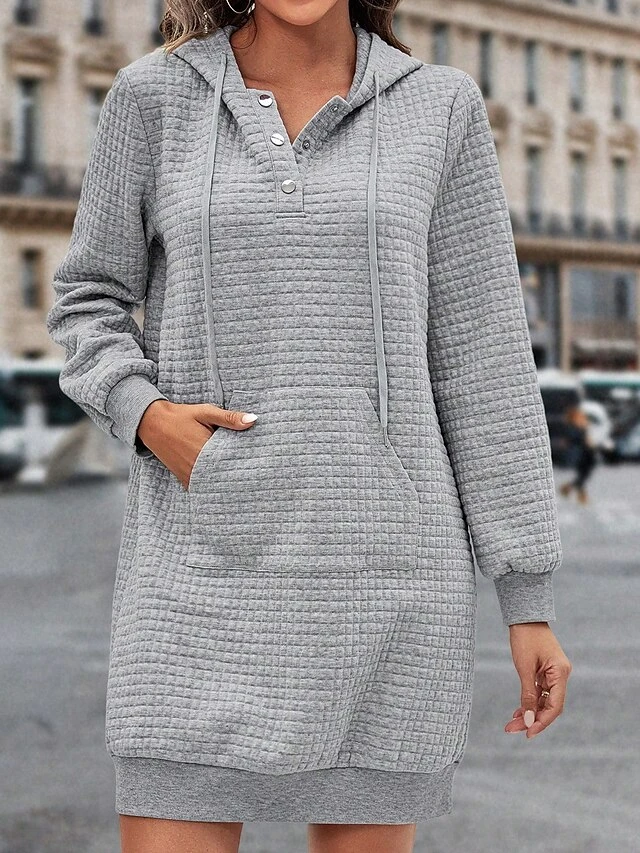 Women's Casual Dress Hoodie Dress Plain Dress Mini Dress Pocket Daily Date Going Out Fashion Basic Hooded Long Sleeve 2023 Loose Fit Light Grey Color S M L XL XXL Size 2 Women's Casual Dress Hoodie Dress Plain Dress Mini Dress Pocket Daily Date Going Out Fashion Basic Hooded Long Sleeve 2023 Loose Fit Light Grey Color S M L XL XXL Size - Image 2