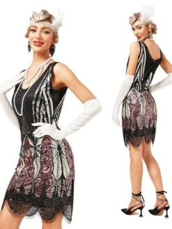 Women's Retro 1920s Sequin Dress Midi Dress Party Halloween Sequins Patchwork Leaf Deep U Sleeveless Regular Fit Spring Fall 2023 Pink Red XS S M L