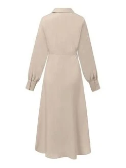 Women's Casual Dress Wrap Dress Plain Dress Long Dress Maxi Dress Pleated Outdoor Street Daily Fashion Streetwear Shirt Collar Long Sleeve 2023 Regular Fit Black Brown Apricot Color S M L XL XXL Size -Casual Print Dress Sales evvkcn1690460924428