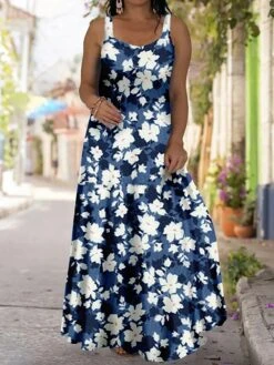 Women‘s Plus Size Curve Casual Dress Strap Dress Floral Long Dress Maxi Dress Sleeveless Print Strap Fashion Outdoor Black White Summer Spring L XL XXL 3XL 4XL -Casual Print Dress Sales eweomv1680838491316