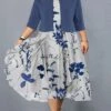 Women‘s Plus Size Curve Casual Dress Dress Set Two Piece Dress Floral Midi Dress Half Sleeve Ruched Print V Neck Fashion Outdoor Blue Summer Spring L XL XXL 3XL 4XL