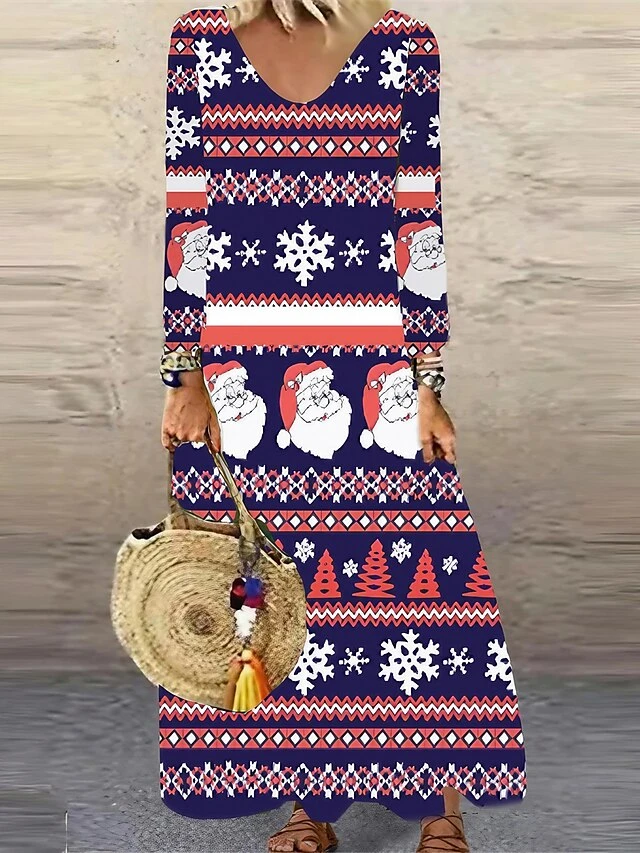 Women's Christmas Casual Dress Shift DressMaxi Long Dress Wine Red Brown Navy Blue White Long Sleeve Plaid Santa Claus Elk Print Fall Winter V Neck Vacation Casual 2022 S M L XL XXL 3XL 4XL 5XL 6XL 1 Women's Christmas Casual Dress Shift DressMaxi Long Dress Wine Red Brown Navy Blue White Long Sleeve Plaid Santa Claus Elk Print Fall Winter V Neck Vacation Casual 2022 S M L XL XXL 3XL 4XL 5XL 6XL