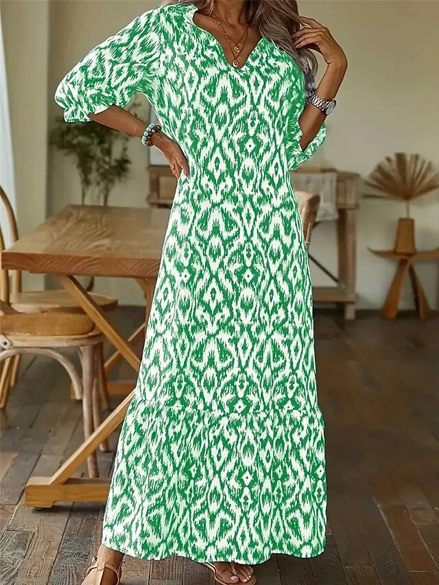 Women's Casual Dress Winter Dress Swing Dress Print Ruched Print V Neck Long Dress Maxi Dress Active Fashion Outdoor Daily Long Sleeve Loose Fit White Pink Blue Fall Winter S M L XL XXL 3 Women's Casual Dress Winter Dress Swing Dress Print Ruched Print V Neck Long Dress Maxi Dress Active Fashion Outdoor Daily Long Sleeve Loose Fit White Pink Blue Fall Winter S M L XL XXL - Image 3