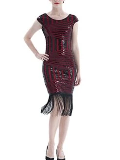 Women's Retro 1920s Fringe Dress Midi Dress Party Halloween Sequins Tassel Fringe Geometric V Neck Short Sleeve Regular Fit Spring Fall 2023 Silver Pink S M L XL -Casual Print Dress Sales expjtz1693212356300