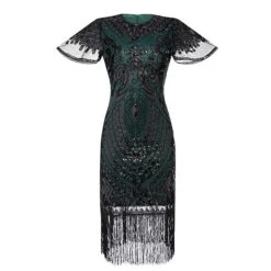 Women's Retro 1920s Fringe Dress Midi Dress Party Halloween Sequins Tassel Fringe Floral V Neck Short Sleeve Regular Fit Spring Fall 2023 Silver Black S M L XL -Casual Print Dress Sales eyuxyv1692849709333