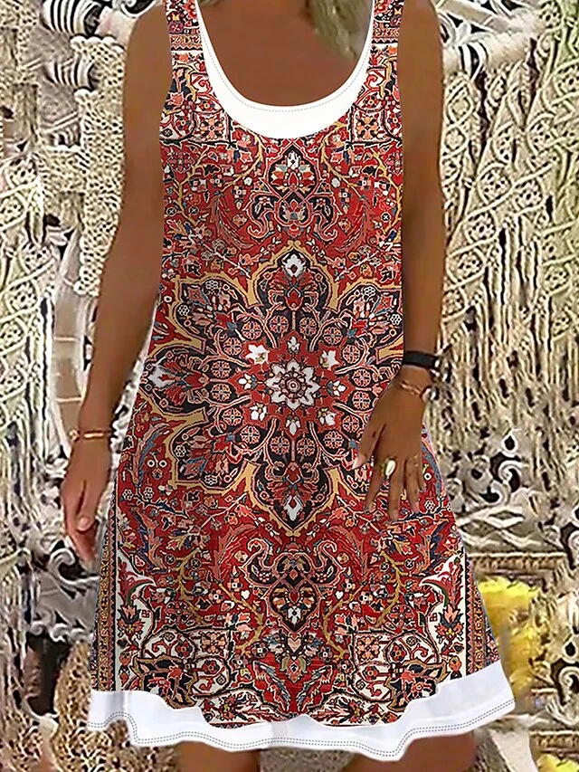 Women's Casual Dress Tank Dress Summer Dress Tribal Fake Two Piece Print U Neck Mini Dress Ethnic Daily Date Sleeveless Regular Fit Pink Red Blue Summer Spring S M L XL XXL 1 Women's Casual Dress Tank Dress Summer Dress Tribal Fake Two Piece Print U Neck Mini Dress Ethnic Daily Date Sleeveless Regular Fit Pink Red Blue Summer Spring S M L XL XXL