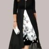 Women‘s Plus Size Curve Holiday Dress Floral V Neck Ruched Half Sleeve Spring Fall Work Elegant Formal Midi Dress Work Dress Print