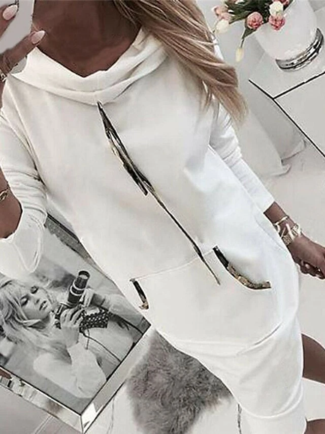 Women's Hoodie Dress Winter Dress A Line Dress Mini Dress White Pink Light Grey Long Sleeve Pure Color Pocket Spring Fall Winter Hooded Stylish Vacation Fall Dress Loose Fit 2023 S M L XL XXL 3XL 3 Women's Hoodie Dress Winter Dress A Line Dress Mini Dress White Pink Light Grey Long Sleeve Pure Color Pocket Spring Fall Winter Hooded Stylish Vacation Fall Dress Loose Fit 2023 S M L XL XXL 3XL - Image 3