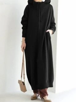 Women's Casual Dress Hoodie Dress Shift Dress Long Dress Maxi Dress Pocket Outdoor Street Daily Active Fashion Hooded Long Sleeve 2023 Loose Fit Black Brown Gray Color S M L XL XXL Size -Casual Print Dress Sales fashnp1692776286705