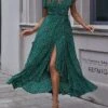 Women's Long Dress Maxi Dress Wrap Dress Floral Dress Summer Dress Graphic Modern Casual Outdoor Daily Holiday Ruffle Split Short Sleeve V Neck Dress Regular Fit Green Summer Spring S M L XL