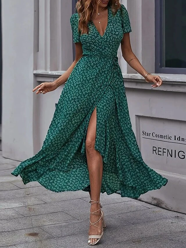 Women's Long Dress Maxi Dress Wrap Dress Floral Dress Summer Dress Graphic Modern Casual Outdoor Daily Holiday Ruffle Split Short Sleeve V Neck Dress Regular Fit Green Summer Spring S M L XL 1 Women's Long Dress Maxi Dress Wrap Dress Floral Dress Summer Dress Graphic Modern Casual Outdoor Daily Holiday Ruffle Split Short Sleeve V Neck Dress Regular Fit Green Summer Spring S M L XL