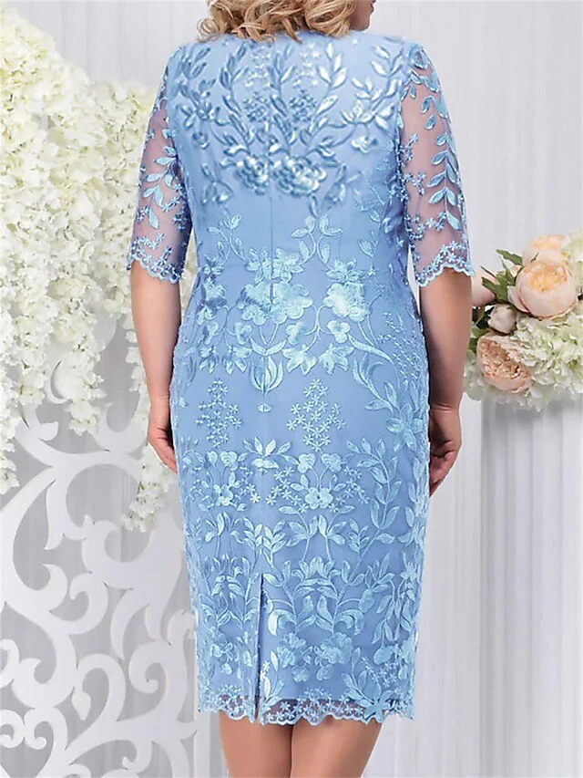 Women‘s Plus Size Curve Party Dress Lace Dress Cocktail Dress Midi Dress Pink Light Blue Half Sleeve Leaf Lace Summer Spring Fall Crew Neck Fashion Birthday Wedding Guest Vacation 2023 2 Women‘s Plus Size Curve Party Dress Lace Dress Cocktail Dress Midi Dress Pink Light Blue Half Sleeve Leaf Lace Summer Spring Fall Crew Neck Fashion Birthday Wedding Guest Vacation 2023 - Image 2