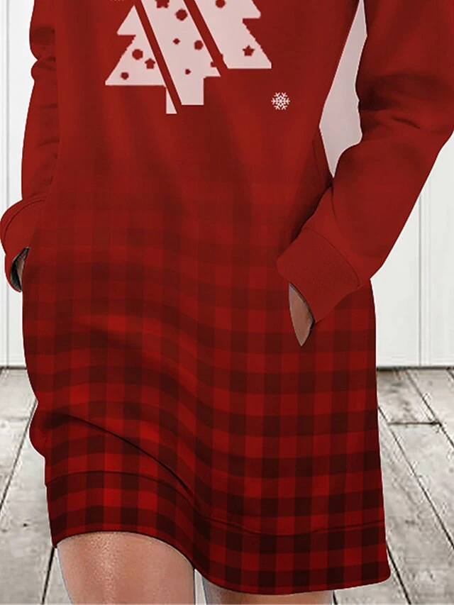 Women's Casual Dress Sweatshirt Dress Mini Dress Warm Fashion Outdoor Christmas Holiday Crew Neck Pocket Print Christmas Tree Loose Fit Wine S M L XL XXL 3 Women's Casual Dress Sweatshirt Dress Mini Dress Warm Fashion Outdoor Christmas Holiday Crew Neck Pocket Print Christmas Tree Loose Fit Wine S M L XL XXL - Image 3