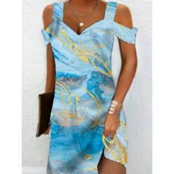 Women's Casual Dress A Line Dress Summer Dress Print Cold Shoulder Print V Neck Mini Dress Active Modern Daily Holiday Short Sleeve Regular Fit Black And White Light Yellow Black Summer Spring S M L -Casual Print Dress Sales fbfnap1683258282884