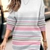 Women's Casual Dress Sweatshirt Dress Winter Dress Stripe Print Crew Neck Mini Dress Fashion Streetwear Outdoor Daily Long Sleeve Loose Fit Pink Fall Winter S M L XL XXL