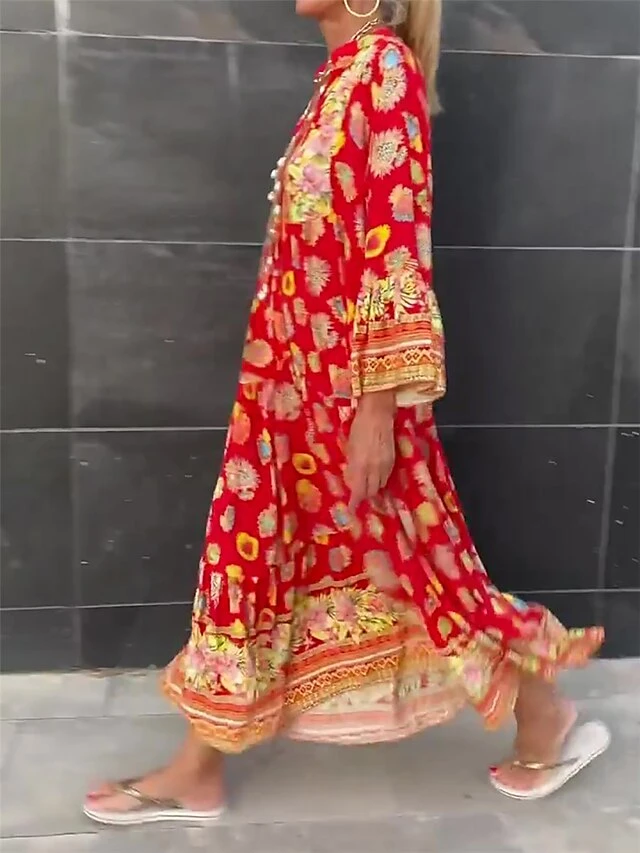 Women's Long Dress Maxi Dress Casual Dress Summer Dress Boho Dress Floral Fashion Bohemian Outdoor Daily Holiday Print Long Sleeve V Neck Dress Loose Fit Red Summer Spring S M L XL XXL 4 Women's Long Dress Maxi Dress Casual Dress Summer Dress Boho Dress Floral Fashion Bohemian Outdoor Daily Holiday Print Long Sleeve V Neck Dress Loose Fit Red Summer Spring S M L XL XXL - Image 4