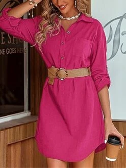 Women's Shirt Dress Casual Dress Mini Dress Outdoor Daily Cotton Linen Basic Classic Shirt Collar Button Pocket Long Sleeve Summer Spring Fall 2023 Loose Fit Black White Pink Pure Color S M L XL 2XL -Casual Print Dress Sales fcbama1691465491728