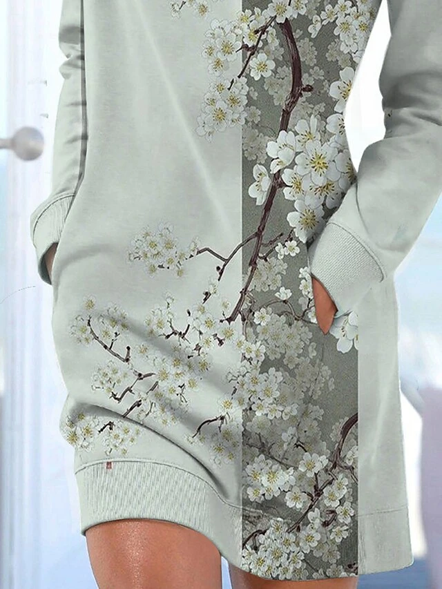 Women's Casual Dress Sweatshirt Dress Print Dress Floral Pocket Print Crew Neck Mini Dress Fashion Classic Daily Vacation Long Sleeve Loose Fit Gray Fall Winter S M L XL XXL 2 Women's Casual Dress Sweatshirt Dress Print Dress Floral Pocket Print Crew Neck Mini Dress Fashion Classic Daily Vacation Long Sleeve Loose Fit Gray Fall Winter S M L XL XXL - Image 2