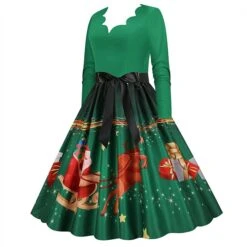 Women's Christmas Party Dress Swing DressKnee Length Dress Green Wine Dark Green Red Black Long Sleeve Santa Claus Elk Snowman Print Fall Winter V Neck Vintage Party Elegant Party 2022 S M L XL XXL -Casual Print Dress Sales fcwftx1665475508578