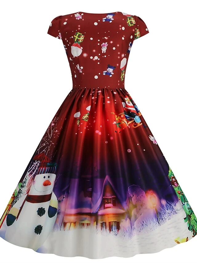 Women's Christmas Swing Dress Vintage DressKnee Length Dress Blue Wine Red Light BlueShort Sleeve Santa Claus Snowman Tree Print Fall Winter Square Neck Vintage Elegant Slim 2022 S M L XL 10 Women's Christmas Swing Dress Vintage DressKnee Length Dress Blue Wine Red Light BlueShort Sleeve Santa Claus Snowman Tree Print Fall Winter Square Neck Vintage Elegant Slim 2022 S M L XL - Image 10