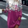 Women's Sweatshirt Dress Casual Dress Mini Dress Warm Fashion Outdoor Vacation Going Out Crew Neck Print Floral Regular Fit Red Blue Fuchsia S M L XL XXL