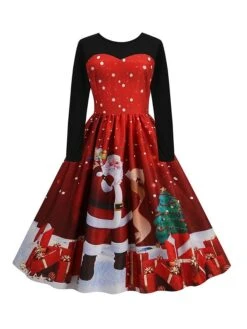 Women‘s Christmas Retro Elegant Vintage Dress Midi Dress Party Ruched Patchwork Santa Claus Crew Neck Long Sleeve Regular Fit Fall Winter 2023 Black Red S M L XL 20 Women‘s Christmas Retro Elegant Vintage Dress Midi Dress Party Ruched Patchwork Santa Claus Crew Neck Long Sleeve Regular Fit Fall Winter 2023 Black Red S M L XL -Casual Print Dress Sales fdikab1694426162152