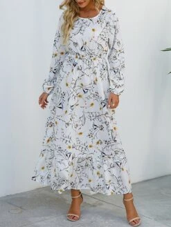 Women's Casual Dress Swing Dress A Line Dress Floral Print Crew Neck Long Dress Maxi Dress Fashion Modern Daily Holiday Long Sleeve Regular Fit Black White Yellow Fall Winter S M L XL -Casual Print Dress Sales fdsuny1695036786218