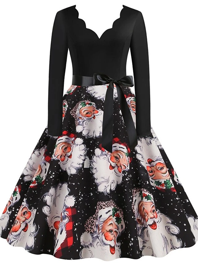 Women's Christmas Swing Dress Vintage DressKnee Length Dress Blue Red Navy Blue Black Long Sleeve Plaid Santa Claus Elk Bow Print Fall Winter V Neck Vacation Vintage 2022 S M L XL XXL 3XL 14 Women's Christmas Swing Dress Vintage DressKnee Length Dress Blue Red Navy Blue Black Long Sleeve Plaid Santa Claus Elk Bow Print Fall Winter V Neck Vacation Vintage 2022 S M L XL XXL 3XL - Image 14