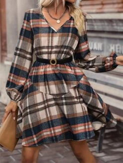 Women's Casual Dress Print Dress Spring Dress Plaid Lace Up Print V Neck Midi Dress Active Fashion Outdoor Street Long Sleeve Loose Fit Khaki Spring Fall S M L XL 9 Women's Casual Dress Print Dress Spring Dress Plaid Lace Up Print V Neck Midi Dress Active Fashion Outdoor Street Long Sleeve Loose Fit Khaki Spring Fall S M L XL -Casual Print Dress Sales feavkj1692959031812
