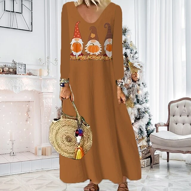 Women's Christmas Casual Dress Shift DressMaxi Long Dress Purple Wine Red Brown White Long Sleeve Plaid Santa Claus Elk Print Fall Winter V Neck Vacation Casual 2022 S M L XL XXL 3XL 4XL 5XL 6XL 5 Women's Christmas Casual Dress Shift DressMaxi Long Dress Purple Wine Red Brown White Long Sleeve Plaid Santa Claus Elk Print Fall Winter V Neck Vacation Casual 2022 S M L XL XXL 3XL 4XL 5XL 6XL - Image 5