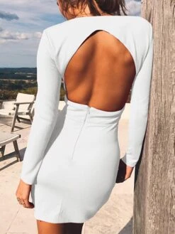 Women's Bodycon Sheath Dress Mini Dress Black White Red Long Sleeve Pure Color Backless Summer Spring Deep V Vacation Winter Dress Fall Dress Slim 2023 S M L XL -Casual Print Dress Sales feszbd1639042281311