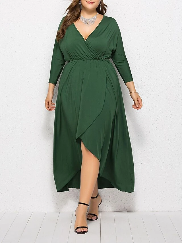 Women's Plus Size Work Dress Black Dress A Line Dress Fashion Long Dress Maxi Dress Ruched V Neck Long Sleeve Plain Loose Fit Black Wine Dark Green Fall XL XXL 3XL 4XL 8 Women's Plus Size Work Dress Black Dress A Line Dress Fashion Long Dress Maxi Dress Ruched V Neck Long Sleeve Plain Loose Fit Black Wine Dark Green Fall XL XXL 3XL 4XL - Image 8