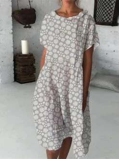 Women's Shift Dress Midi Dress Pink Blue Green Short Sleeve Floral Print Summer Spring Crew Neck Casual 2023 S M L XL XXL