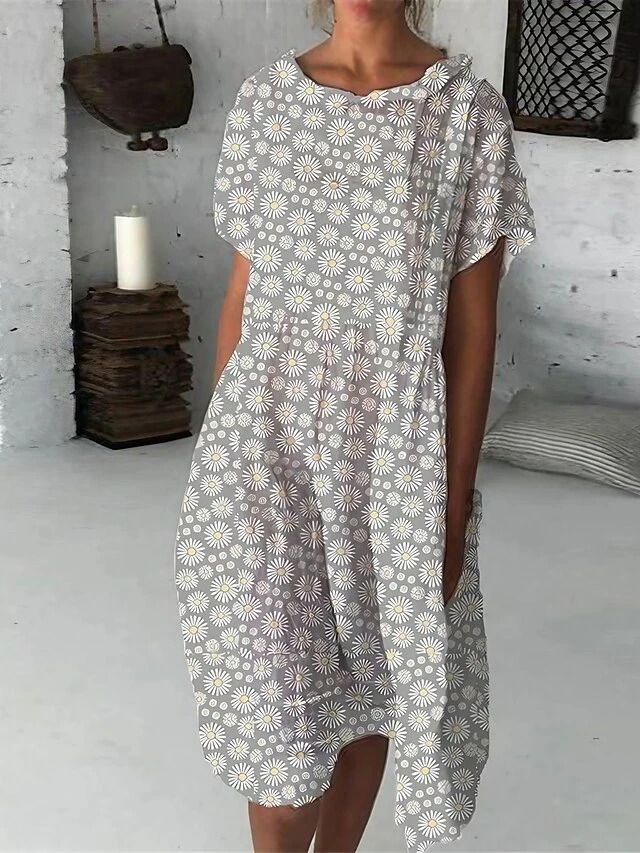 Women's Shift Dress Midi Dress Pink Blue Green Short Sleeve Floral Print Summer Spring Crew Neck Casual 2023 S M L XL XXL 1 Women's Shift Dress Midi Dress Pink Blue Green Short Sleeve Floral Print Summer Spring Crew Neck Casual 2023 S M L XL XXL