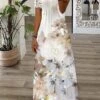 Women's Long Dress Maxi Dress Casual Dress Summer Dress Print Dress Floral Butterfly Fashion Streetwear Outdoor Daily Date Lace Print Short Sleeve V Neck Dress Loose Fit White Blue Green Summer Spring