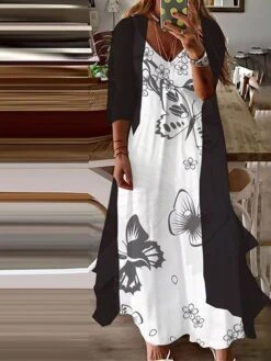 Women‘s Plus Size Curve Elegant Apple Shaped Dress Wedding Guest Casual Dress Floral V Neck Print Sleeve Spring Fall Casual Maxi Long Dress Casual Daily Dress -Casual Print Dress Sales fgvrhf1663299474717