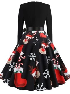Women's Christmas Retro 1950s Vintage Dress Midi Dress Party Ruched Bow Fruit V Neck Long Sleeve Regular Fit Fall Winter 2023 Deep Green Black S M L XL -Casual Print Dress Sales fhuium1695363818826