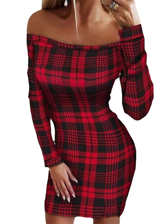 Women‘s Casual Dress BodyconShort Mini Dress Wine Black Long Sleeve Plaid Polka DotTree Cold Shoulder Print Fall Winter Off Shoulder Sexy Mature Slim 2023 S M L XL XXL 2 Women‘s Casual Dress BodyconShort Mini Dress Wine Black Long Sleeve Plaid Polka DotTree Cold Shoulder Print Fall Winter Off Shoulder Sexy Mature Slim 2023 S M L XL XXL - Image 2
