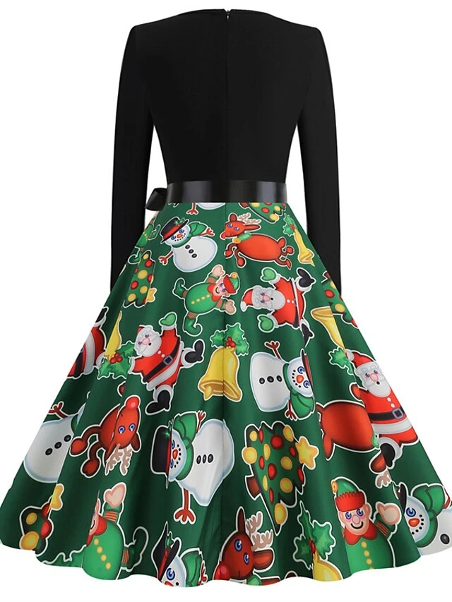 Women's Christmas Swing Dress Vintage Dress Midi Dress Green Blue Light Green Long Sleeve Santa Claus Bow Winter Fall Autumn Crew Neck Fashion Daily Date 2022 S M L XL XXL 3XL 15 Women's Christmas Swing Dress Vintage Dress Midi Dress Green Blue Light Green Long Sleeve Santa Claus Bow Winter Fall Autumn Crew Neck Fashion Daily Date 2022 S M L XL XXL 3XL - Image 15