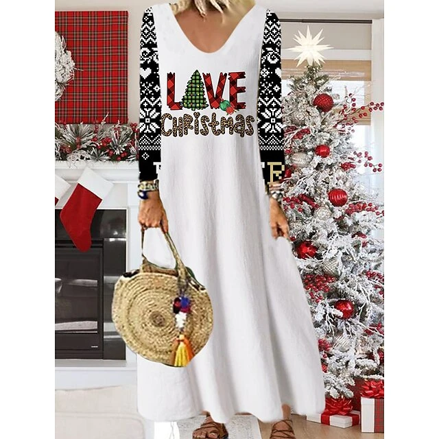 Women's Christmas Casual Dress Shift DressMaxi Long Dress Purple Wine Red Brown White Long Sleeve Plaid Santa Claus Elk Print Fall Winter V Neck Vacation Casual 2022 S M L XL XXL 3XL 4XL 5XL 6XL 9 Women's Christmas Casual Dress Shift DressMaxi Long Dress Purple Wine Red Brown White Long Sleeve Plaid Santa Claus Elk Print Fall Winter V Neck Vacation Casual 2022 S M L XL XXL 3XL 4XL 5XL 6XL - Image 9